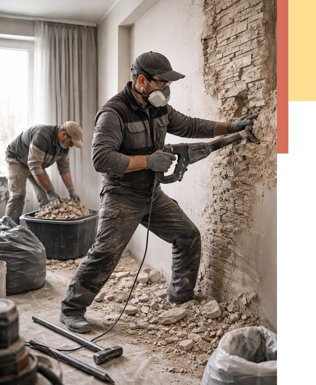 Демонтаж декоративного камня в Карпинске от 1489 руб/м² — быстро и недорого | ОТДЕЛОЧНИК-Кпн