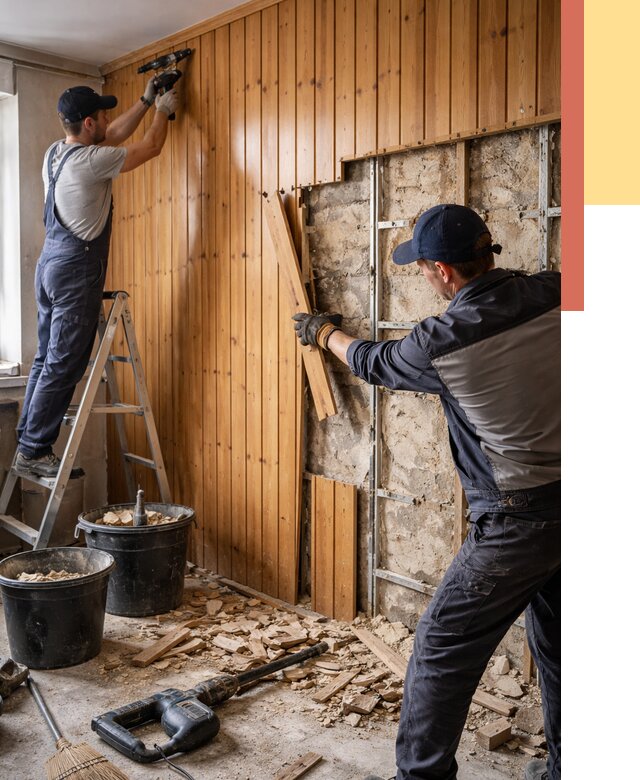 Демонтаж вагонки со стен в Карпинске от 1489 руб. — снятие, удаление, срочно | ОТДЕЛОЧНИК-Кпн