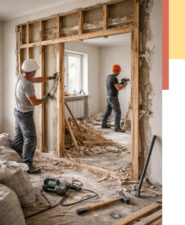 Демонтаж деревянных перегородок в Карпинске от 3286 руб. — быстро и недорого | ОТДЕЛОЧНИК-Кпн