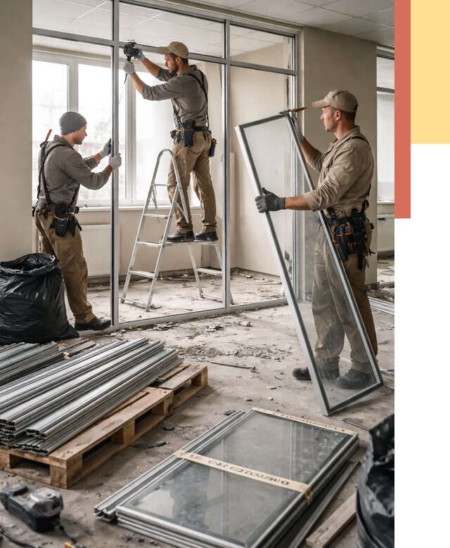 Демонтаж алюминиевых перегородок в Карпинске от 4313 руб. — быстро и недорого | ОТДЕЛОЧНИК-Кпн