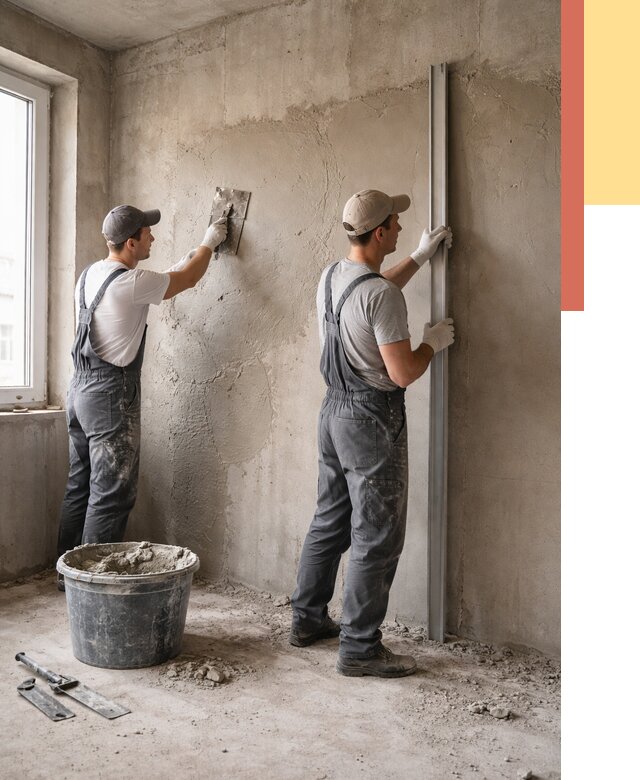 Штукатурка бетонных стен в Карпинске от 4621 руб/м² — качественно и быстро | ОТДЕЛОЧНИК-Кпн