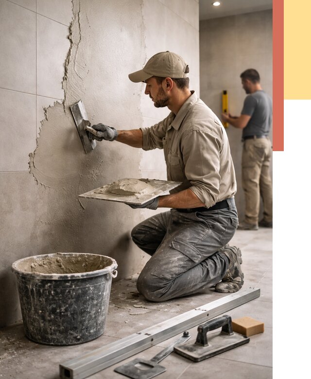 Штукатурка стен в ванной в Карпинске от 4621 руб./м² — выравнивание под ключ | ОТДЕЛОЧНИК-Кпн