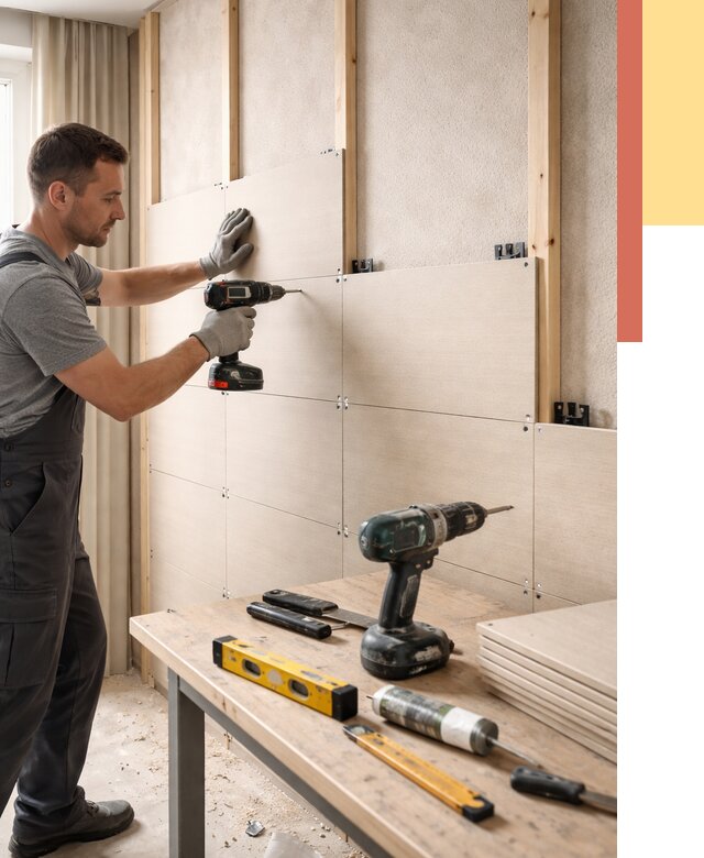 Монтаж МДФ панелей на стены в Карпинске от 1284 руб. под ключ | ОТДЕЛОЧНИК-Кпн