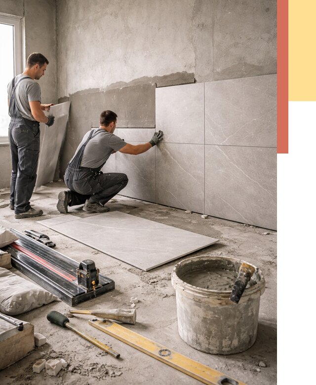 Облицовка стен керамогранитом в Карпинске от 4313 руб./м² — услуги под ключ | ОТДЕЛОЧНИК-Кпн