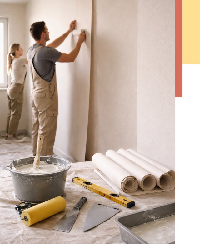 Поклейка бумажных обоев в Карпинске от 5647 руб./м2 — быстро и недорого | ОТДЕЛОЧНИК-Кпн