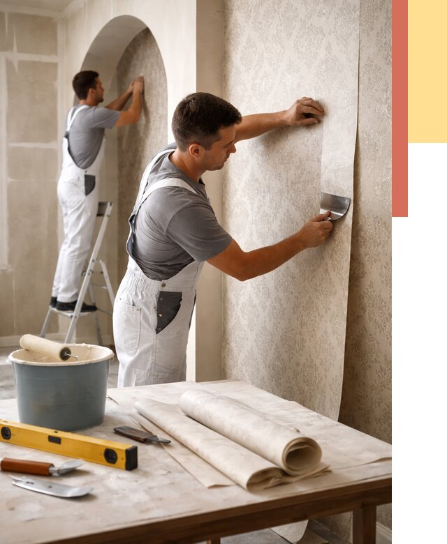 Поклейка обоев на сложные стены в Карпинске от 2875 руб. под ключ | ОТДЕЛОЧНИК-Кпн