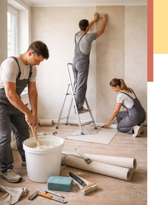 Оклейка стен обоями в Карпинске от 3594 руб/м2 — быстро и недорого | ОТДЕЛОЧНИК-Кпн