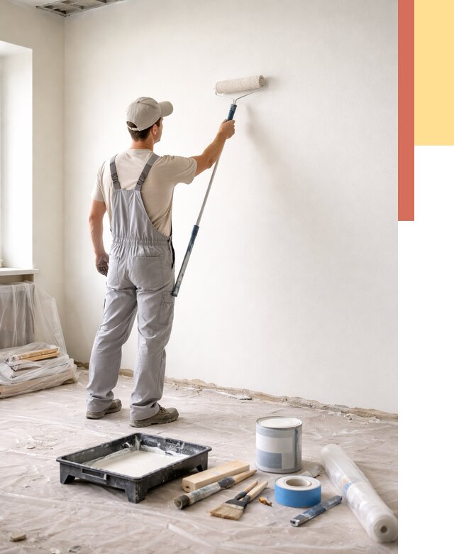 Покраска стен водоэмульсионной краской в Карпинске от 462 руб. за м² | ОТДЕЛОЧНИК-Кпн