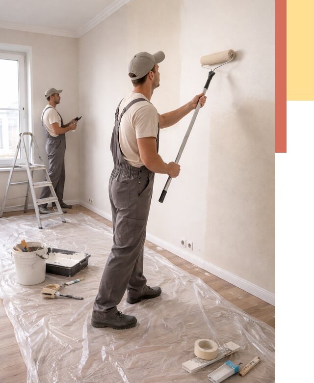 Покраска стен акриловой краской в Карпинске от 3594 руб./м² — быстро и недорого | ОТДЕЛОЧНИК-Кпн