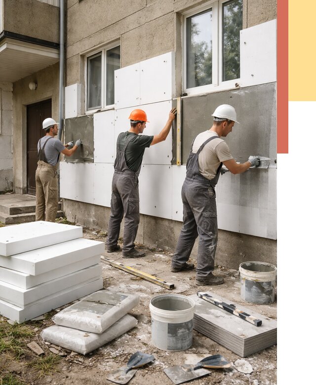 Утепление стен пенопластом в Карпинске от 1797 руб. — недорого и под ключ | ОТДЕЛОЧНИК-Кпн