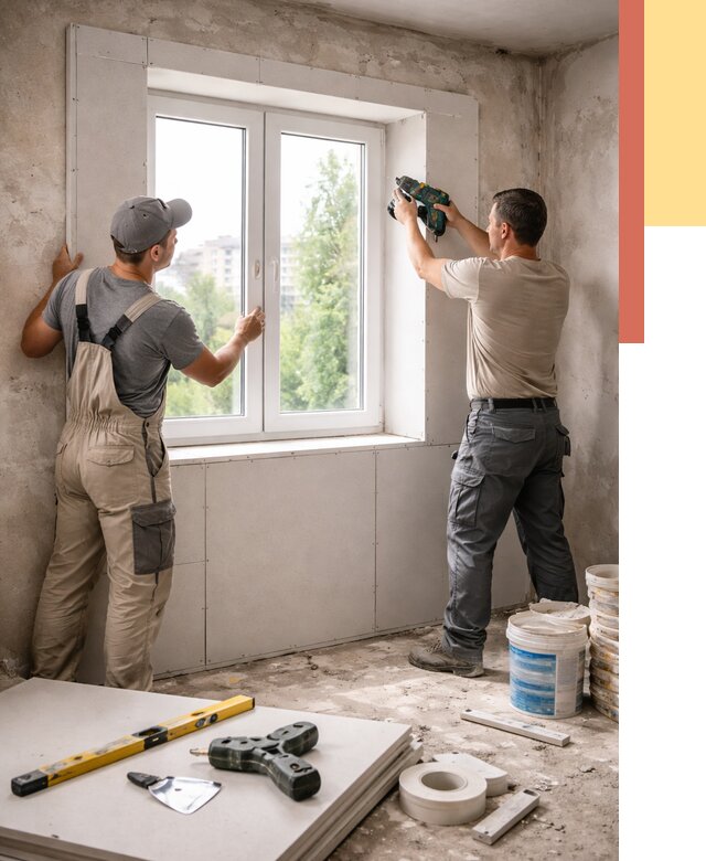 Монтаж откосов из гипсокартона в Карпинске от 4621 руб. под ключ | ОТДЕЛОЧНИК-Кпн