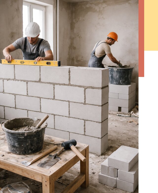 Кладка перегородок из газобетона в Карпинске от 3286 руб. под ключ | ОТДЕЛОЧНИК-Кпн