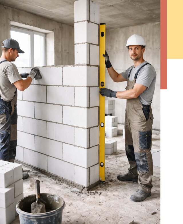 Кладка перегородок из пеноблока в Карпинске от 1848 руб. под ключ | ОТДЕЛОЧНИК-Кпн