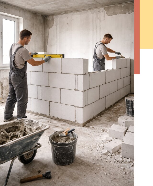 Кладка перегородок из ПГП в Карпинске от 2567 руб./м2 — монтаж и возведение под ключ | ОТДЕЛОЧНИК-Кпн