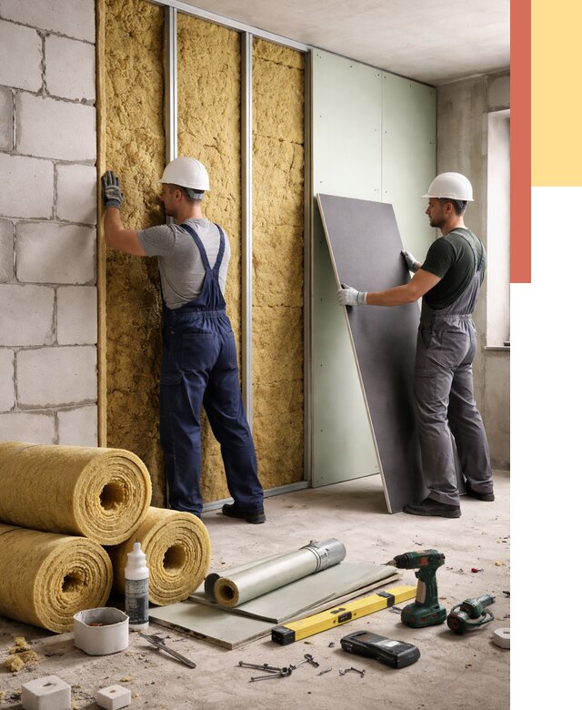 Шумоизоляция перегородок из блоков в Карпинске от 1900 руб./м² — быстро и недорого | ОТДЕЛОЧНИК-Кпн