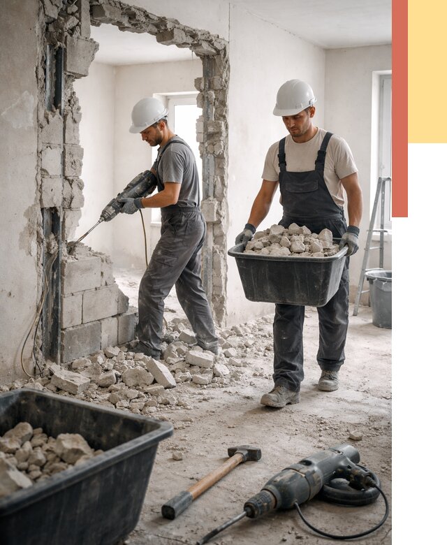 Демонтаж блоковых перегородок в Карпинске от 3851 руб. — быстро и недорого | ОТДЕЛОЧНИК-Кпн