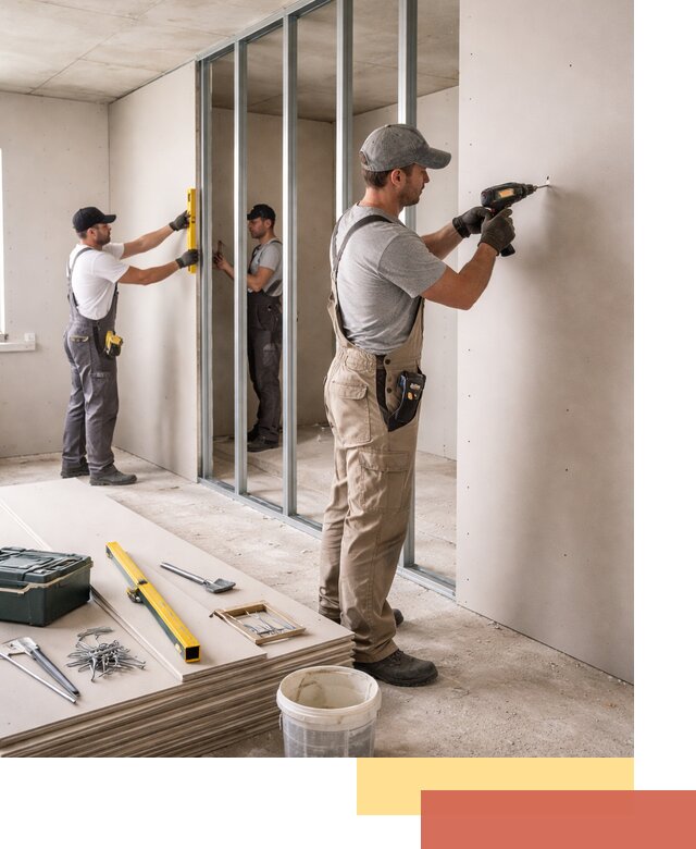 Однослойная перегородка из гипсокартона в Карпинске под ключ, монтаж и отделка