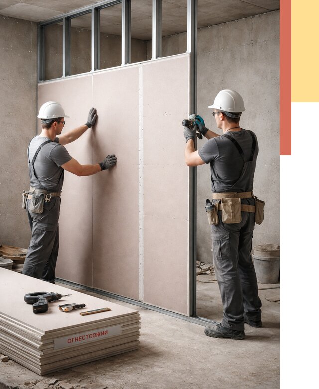 Перегородка из огнестойкого гипсокартона в Карпинске от 1900 руб. под ключ | ОТДЕЛОЧНИК-Кпн