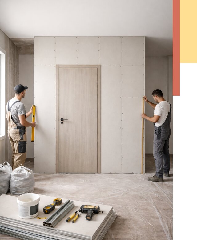 Перегородка из гипсокартона с дверью в Карпинске от 4621 руб. под ключ | ОТДЕЛОЧНИК-Кпн