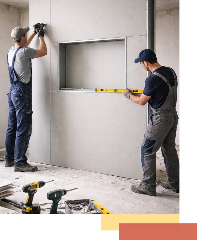 Перегородка из гипсокартона с нишей под декор в Карпинске