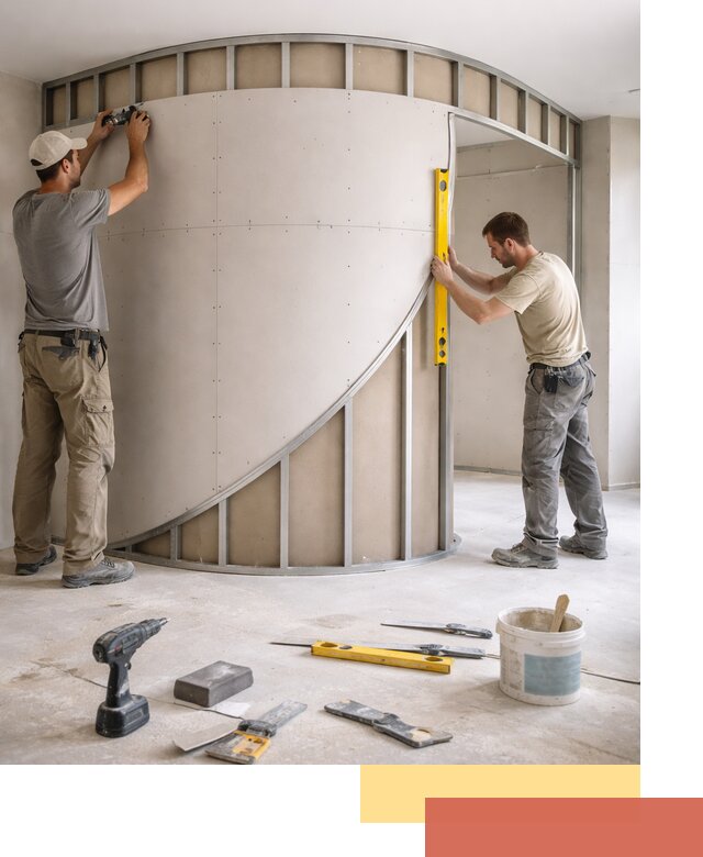 Радиусная перегородка из гипсокартона в Карпинске под ключ