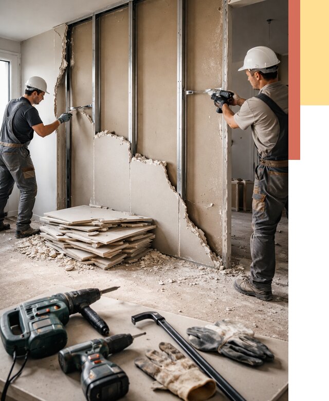 Демонтаж перегородки из гипсокартона в Карпинске от 1232 руб. быстро и недорого | ОТДЕЛОЧНИК-Кпн