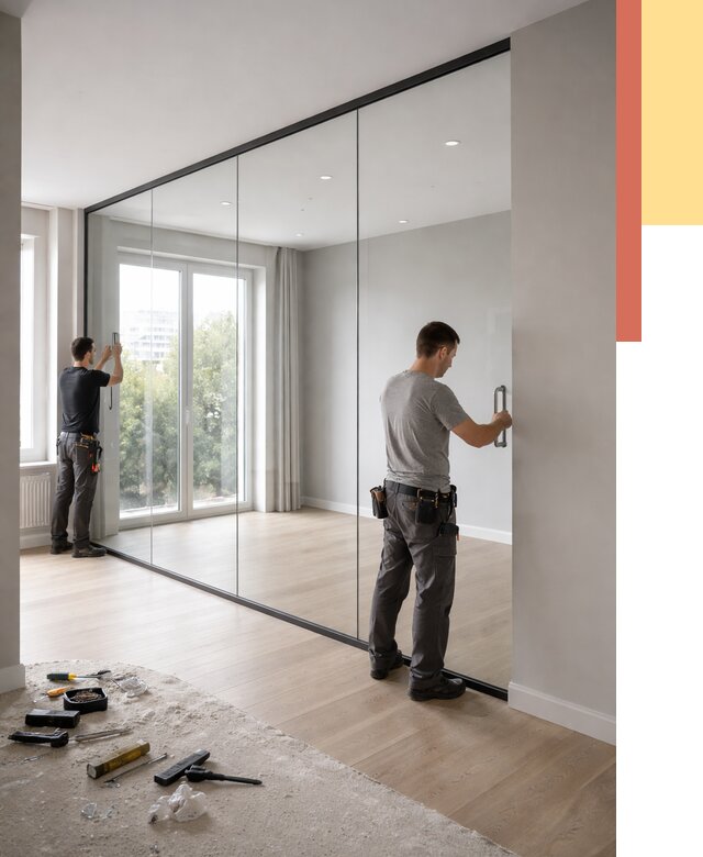 Изготовление стеклянных перегородок в Карпинске от 12681 руб. под ключ | ОТДЕЛОЧНИК-Кпн