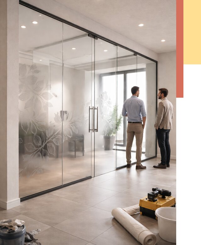 Стеклянные перегородки с рисунком в Карпинске от 12835 руб. монтаж и нанесение | ОТДЕЛОЧНИК-Кпн