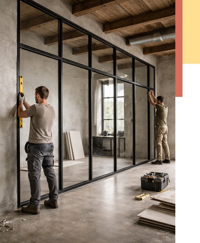 Стеклянные перегородки лофт в Карпинске от 10781 руб. под ключ | ОТДЕЛОЧНИК-Кпн