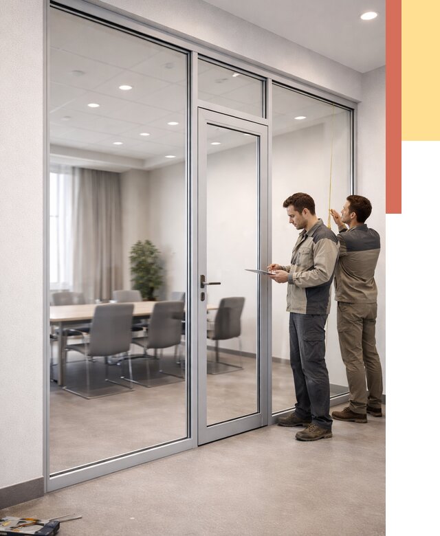 Установка и монтаж алюминиевых перегородок со стеклом в Карпинске от 8420 руб. | ОТДЕЛОЧНИК-Кпн