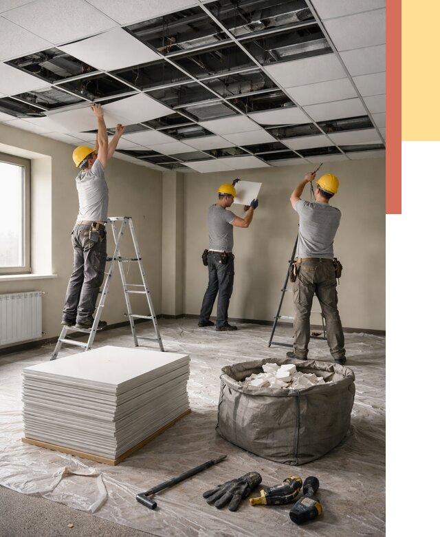 Демонтаж потолка Армстронг в Карпинске от 4621 руб. быстро и недорого | ОТДЕЛОЧНИК-Кпн