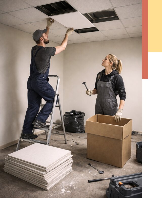 Демонтаж потолочной плитки в Карпинске от 4621 руб. быстро и недорого | ОТДЕЛОЧНИК-Кпн