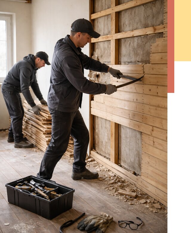 Демонтаж вагонки в Карпинске от 3902 руб/м2 — быстро и недорого | ОТДЕЛОЧНИК-Кпн