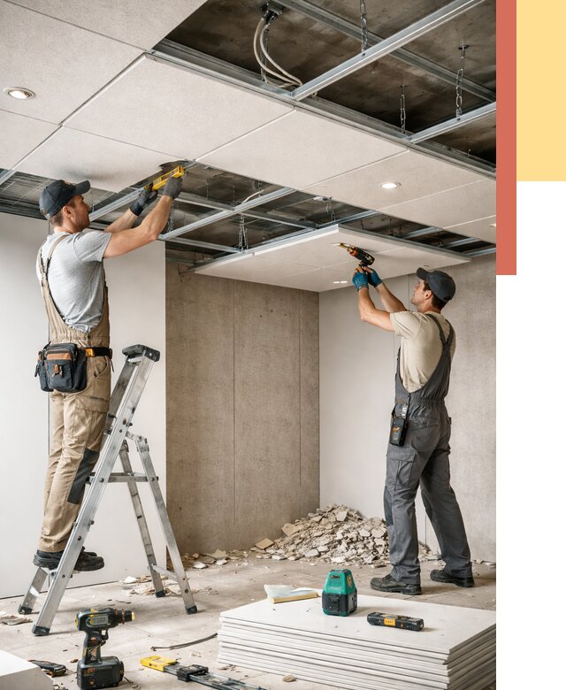 Монтаж акустического потолка в Карпинске от 6674 руб/м2 — быстро и недорого | ОТДЕЛОЧНИК-Кпн