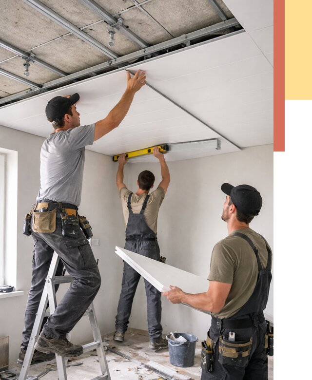 Монтаж потолка из ПВХ панелей в Карпинске от 3594 руб./м2 — быстро и недорого | ОТДЕЛОЧНИК-Кпн