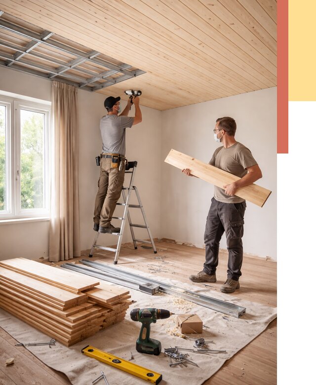 Монтаж потолка из вагонки в Карпинске от 6674 руб. | Быстро и недорого — ОТДЕЛОЧНИК-Кпн