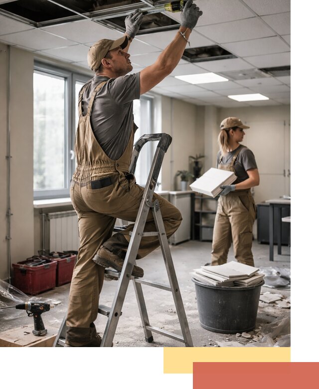 Ремонт потолка Армстронг и замена плит в Карпинске