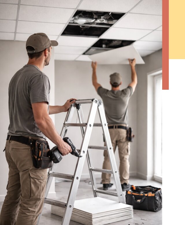 Обслуживание подвесного потолка в Карпинске от 3594 руб. — быстро и недорого | ОТДЕЛОЧНИК-Кпн