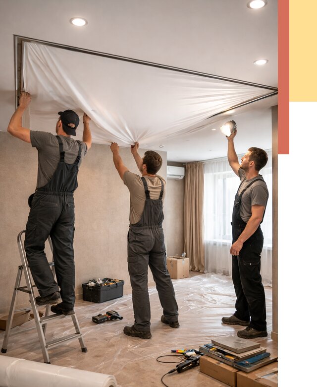 Монтаж ПВХ натяжного потолка в Карпинске от 3594 руб. под ключ | ОТДЕЛОЧНИК-Кпн