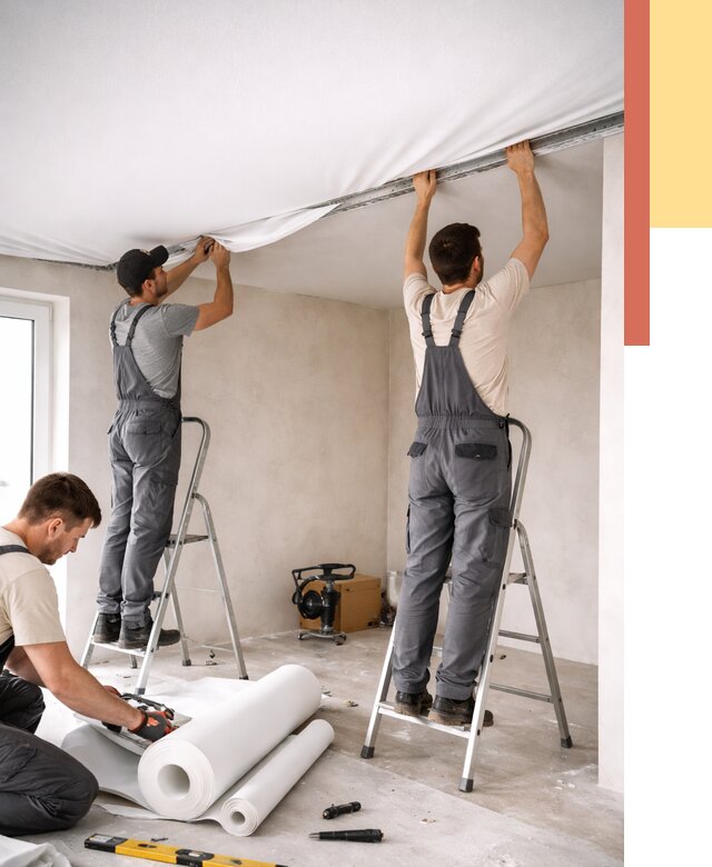 Монтаж тканевого натяжного потолка в Карпинске от 3594 руб. под ключ | ОТДЕЛОЧНИК-Кпн