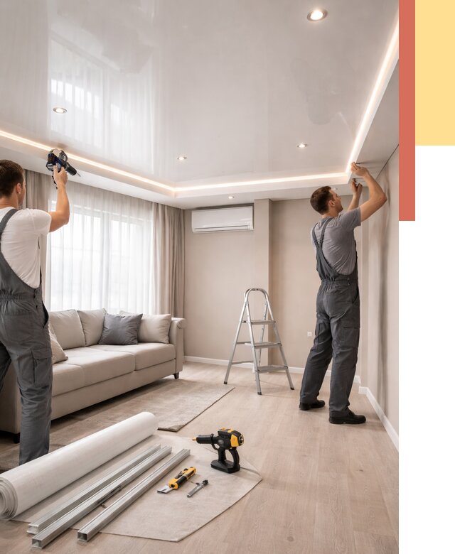 Монтаж глянцевого натяжного потолка в Карпинске от 770 руб. под ключ | ОТДЕЛОЧНИК-Кпн