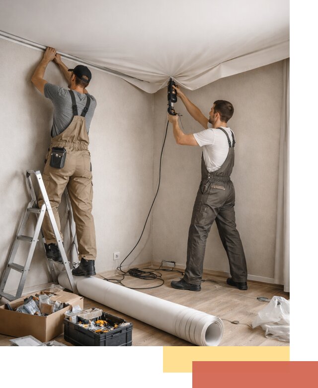 Монтаж цветного натяжного потолка в Карпинске за один день