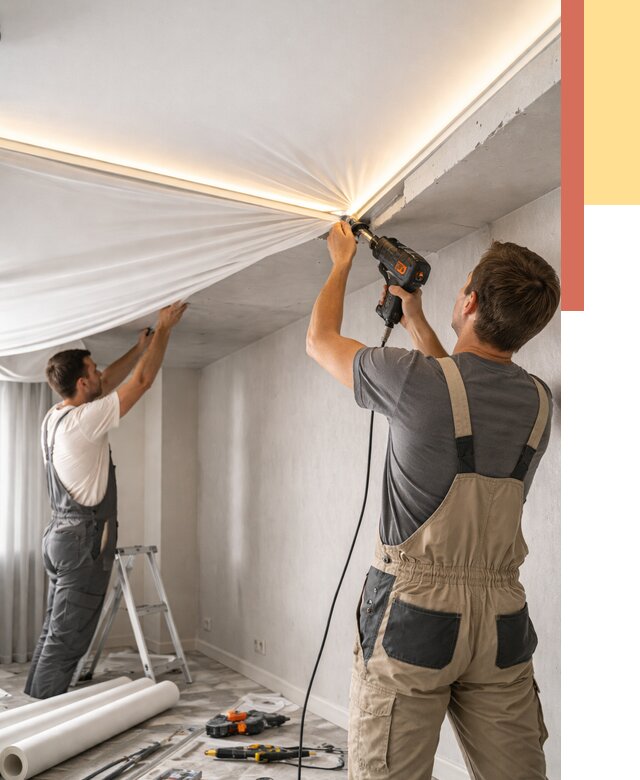 Монтаж натяжного потолка с подсветкой в Карпинске от 975 руб. | ОТДЕЛОЧНИК-Кпн