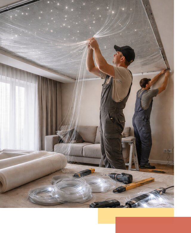 Монтаж натяжного потолка «Звездное небо» в Карпинске