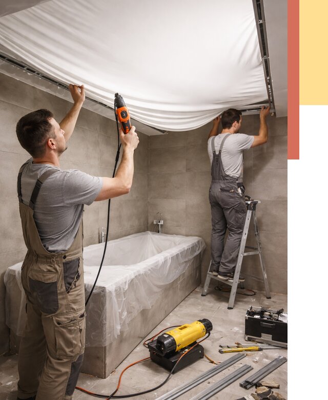 Монтаж натяжного потолка в ванной в Карпинске от 1232 руб. под ключ | ОТДЕЛОЧНИК-Кпн