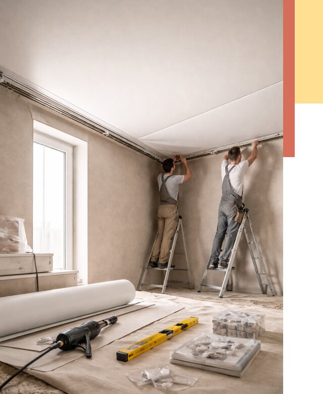 Монтаж натяжного потолка в спальне в Карпинске от 3902 руб. под ключ | ОТДЕЛОЧНИК-Кпн