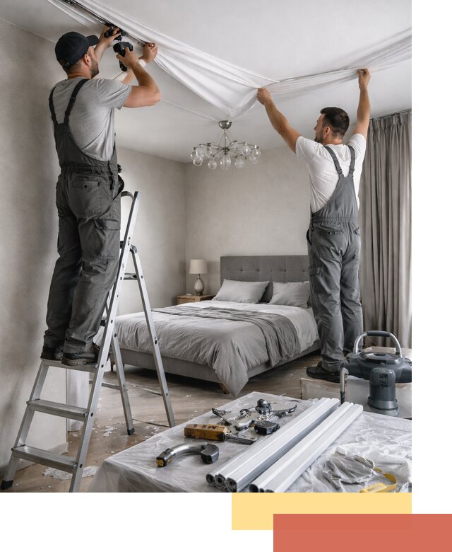 Монтаж натяжного потолка в спальне в Карпинске