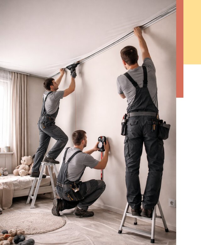 Монтаж натяжного потолка в детской в Карпинске от 3594 руб. — быстро и недорого | ОТДЕЛОЧНИК-Кпн