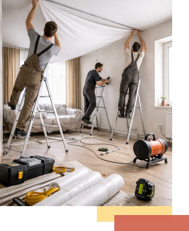 Монтаж натяжного потолка в гостиной в Карпинске