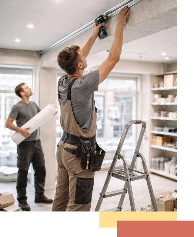 Монтаж натяжных потолков в магазине в Карпинске